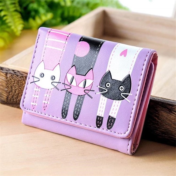 Handbags - Vegan Leather Lavender Cat Wallet